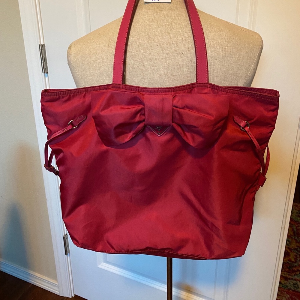 Prada Nylon Bow Tote Fuchsia